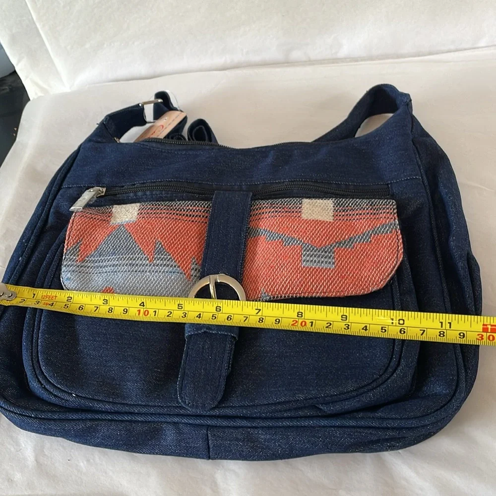 Canyon sky crossbody Aztec bag blue/orange with necklace/earnings